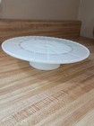 VTG 10in  Anchor Hocking Pedestal Milk Glass Cake Plate w/Gold Highlight — photo 1