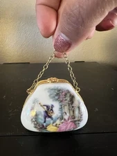 Vintage French Limoges Hand Painted Porcelain Purse W/ Chain By Imperia Limoges