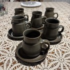 12 Vintage Denby England Langley Mayflower Brown Coffee/Tea Cups & Saucers Mint — photo 1