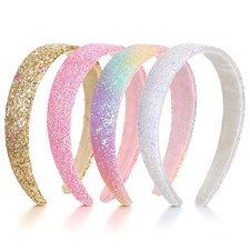 4Pcs Glitter Headbands for Girls Women, Non Slip Sparkly Rainbow Headband