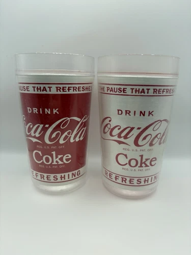Set of 2 Vintage Coca-Cola Plastic Drinking Glasses - RARE Promo ThermoServ