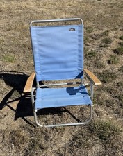 Rio Beach Safe Adjust Chair Folding Adjustable Metal Frame Blue Low Profile