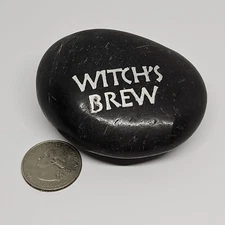 TNT: Black Embossed Witchy Word Rock Silver Letters Stone Decor "Witch's Brew"