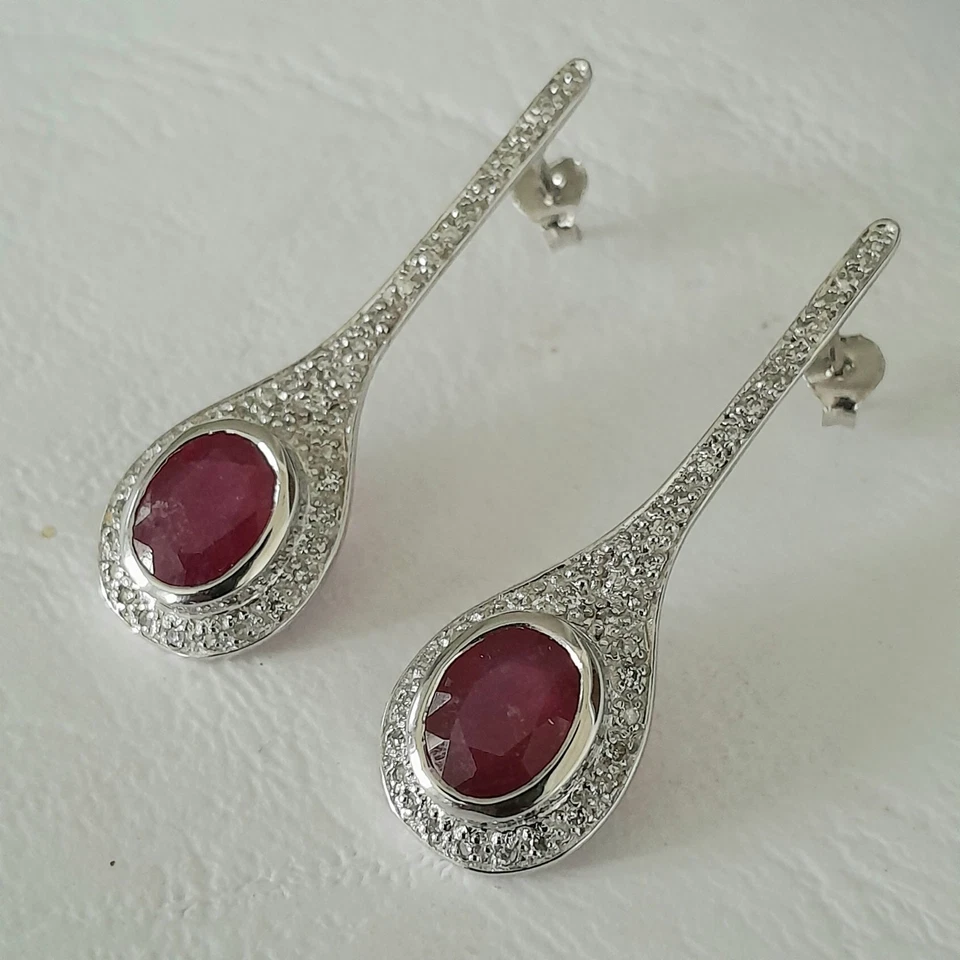 Stunning Hallmarked 9ct White Gold Ruby & Diamond Earrings. 5 Grammes. Quality - Image 4 of 4