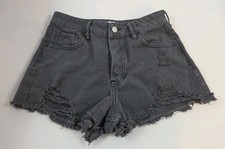 Pacsun Sz 26 Jean Shorts High Rise Festival Faded Black Distressed Button Fly