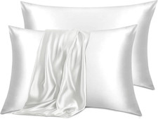 Silk Pillowcase Set of 2 - Mulberry Silk for Hair & Skin, Hypoallergenic, White