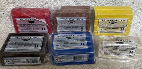 5 1/2 pound lot Van Aken Plastalina Modeling Clay 6 Colors NEVER HARDENS
