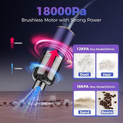 Handheld Car Vacuum Portable Cordless,18000PA High Power Vacuum Cleaner with ...