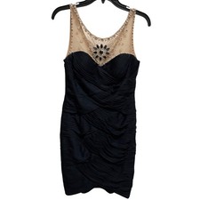 Adrianna Papell Collection Navy  Beaded  Neckline Cocktail Dress Sheath Size 6P