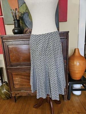 Gap Womens Size 4 Ink Navy & Cream Printed Trumpet Skirt Below Knee Length
