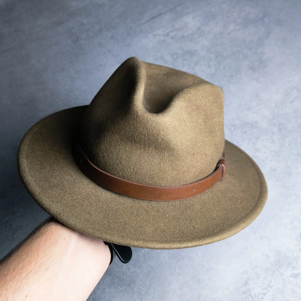 Brixton Wesley Fedora Hat | XS 6 1/2 | Tan Olive Brown | 100% Wool Felt | Leathe - Image 2 of 4