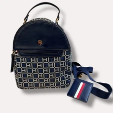 Tommy Hilfiger Navy Logo Mini Backpack Purse With Card Holder