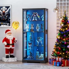 Gurexl Display Cabinet with Glass Doors, 7-Tier Curio Cabinet with LED Lights