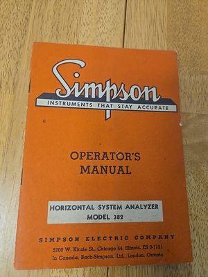 #ad Simpson 382 Operator#x27;s Manual TV Horizontal System In Circuit Analyzer And Capac $15.00