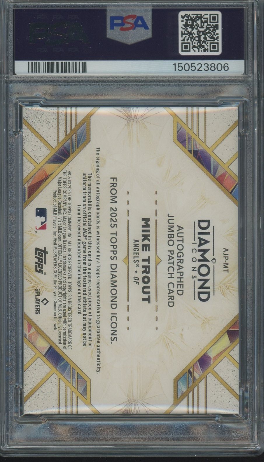 2025 Topps Diamond Icons Mike Trout Angels Jersey 13/25 PSA 9 PSA/DNA AUTO view 2