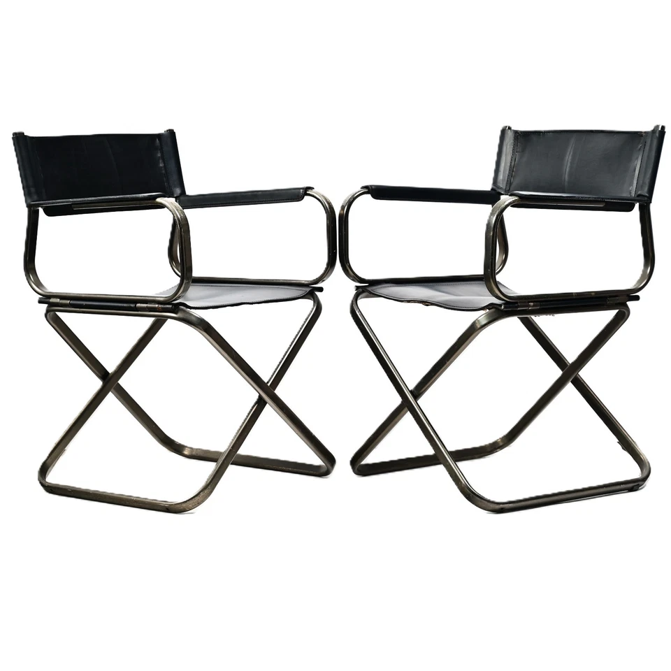ARRBEN Original Vintage Signed MCM PAIR Italian Leather Folding Directors Chairs - Image 2 of 4