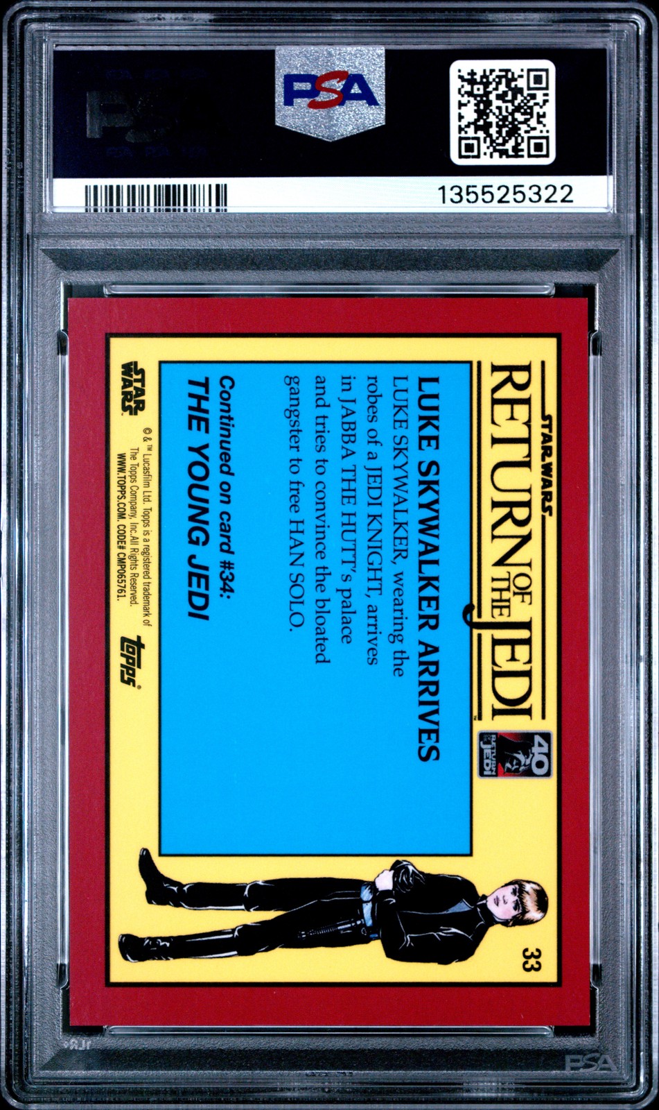 2023 Topps Chrome Sapphire Star Wars #33 Luke Skywalker Aqua #/75 PSA 10 view 2
