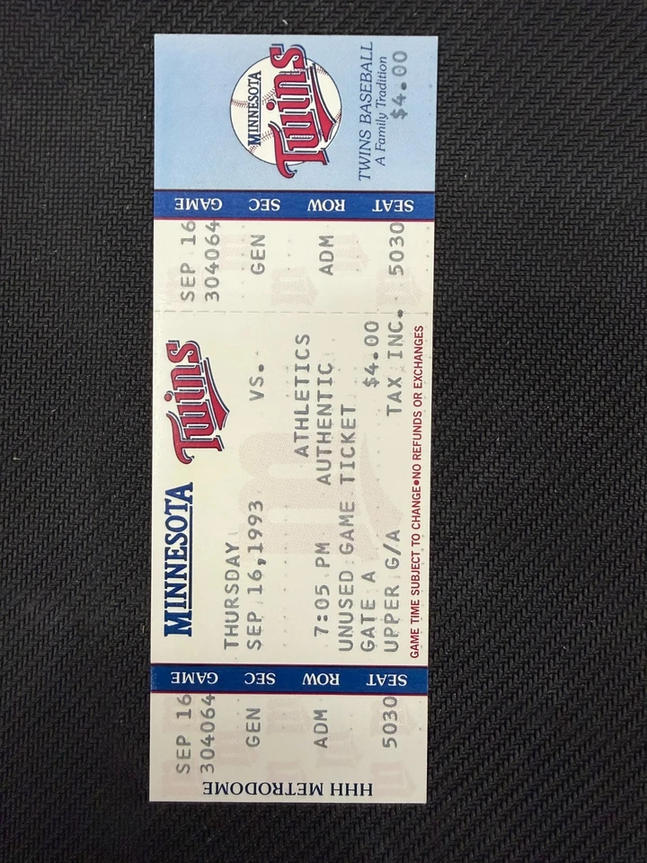 1993 MINNESOTA TWINS VS OAKLAND ATHLETICS VINTAGE TICKET STUB - Image 1 of 2
