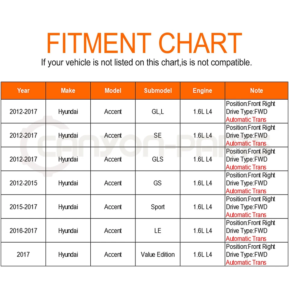 Conjunto de eje CV delantero derecho para Hyundai Accent 2012-2017 transmisión automática 1,6 L Foto 2 de 4