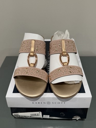 Karen Scott Rose Color Gold Embellished Kitten Heel Sandal Size 8 1/2