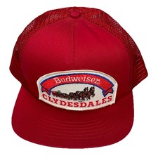VTG Budweiser Clydesdale Snapback Hat Red Mesh Patch Trucker USA Bud Beer 80s