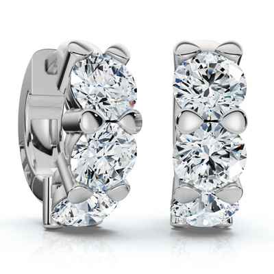 3 kt Diamant Huggie Creolen 1/2'' groß Laborgezüchtet EF/VS Silber