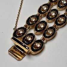 CINER Striking Articulated Bracelet Black Enamel gold ovals encircling EX vtg