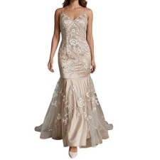 Sue Wong Nocturne 2 piece Vintage Embroidered Floral Satin Mermaid Gown 12