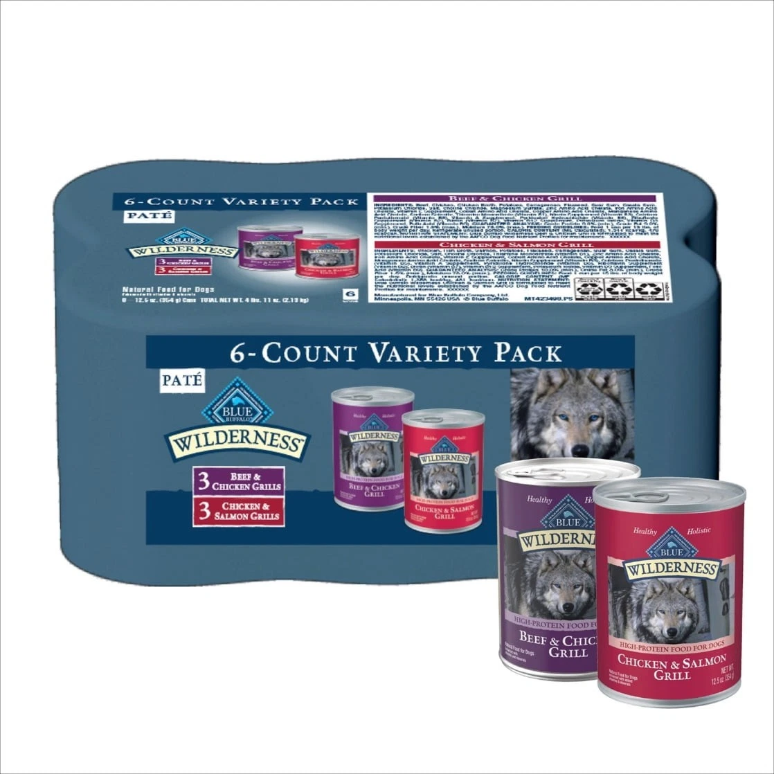 Beef & Chicken & Salmon & Chicken Wet Dog Food Variety 6 Pack 12.5oz