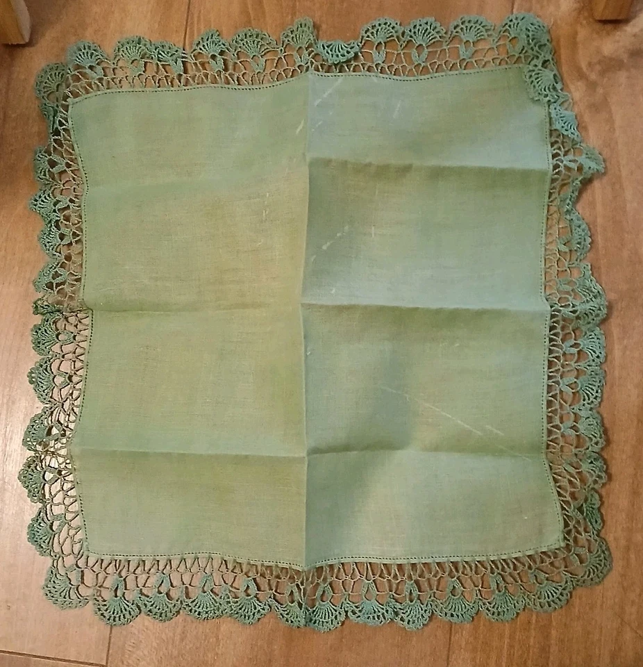5 Hermosos Pañuelos Vintage Lino Flor Verde Varios Tamaños Tatting Foto 4 de 4