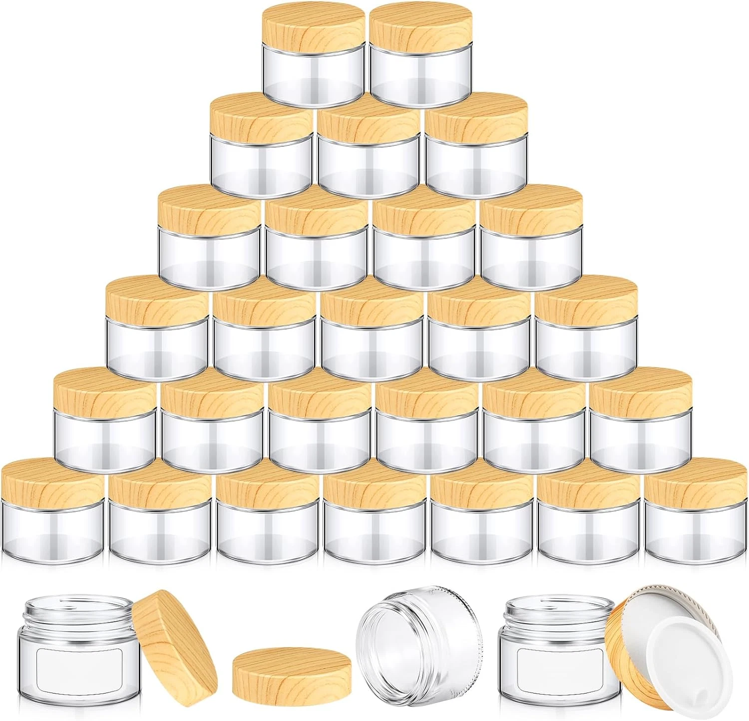 48 Pcs 50ml Glass Jars with Woodgrain Lids for Creams, Candles & More