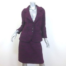 St. John Collection Boucle Knit Skirt Suit Plum Wool-Blend Size 12