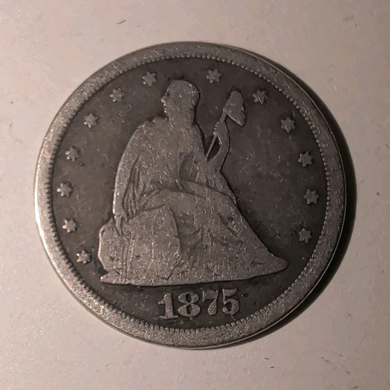 1875 U.S. 20C Twenty Cent Piece Coin, Denomination 20C - Uncertified.Supply Anal