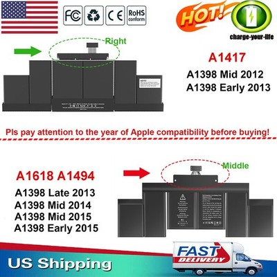  A1417 /A1618 Battery for Macbook Pro 15'' A1398 Retina Early/Late 2013 Mid 2012