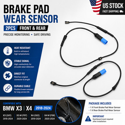 2Pcs Front & Rear Brake Pad Wear Sensor for BMW X3 X4 2018-2024 34356870351/350