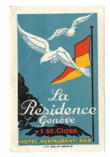 Authentic Vintage Luggage Label ~ LA RESIDENCE ~ Geneve, Switzerland