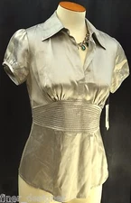 INC international Concepts silk blouse top shirt S/S silver grey Grace NWT $59 4