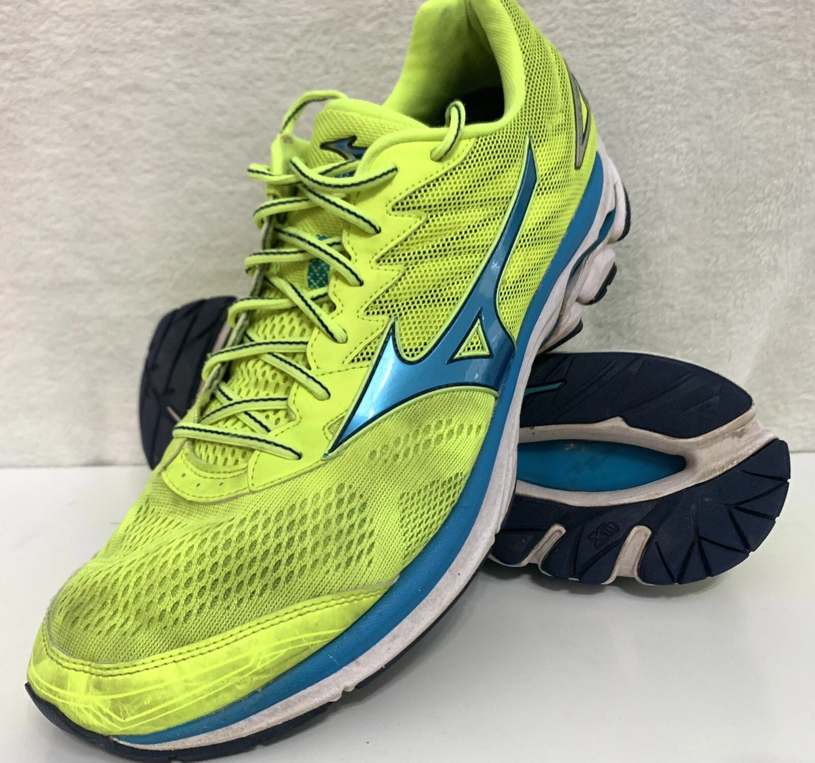 Mizuno Wave Rider 20 Men's Size 15 Neon Yellow Blue Running Hiking Shoes