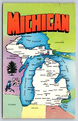 Michigan State Map great lakes #P18624 Postcard, H25