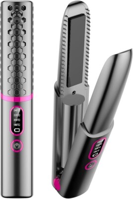2 in 1 Kabelloser Mini Haarglätter & Lockenstab Turmalin Keramik 4 Temp Reise
