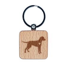 Dalmatian Dog with Heart Engraved Wood Square Keychain Tag Charm