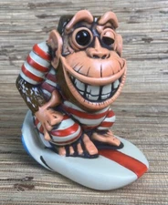 Surfing Monkey Chango Tiki Mug By Tiki Farm Big Toe Stowaway Colored Glaze New