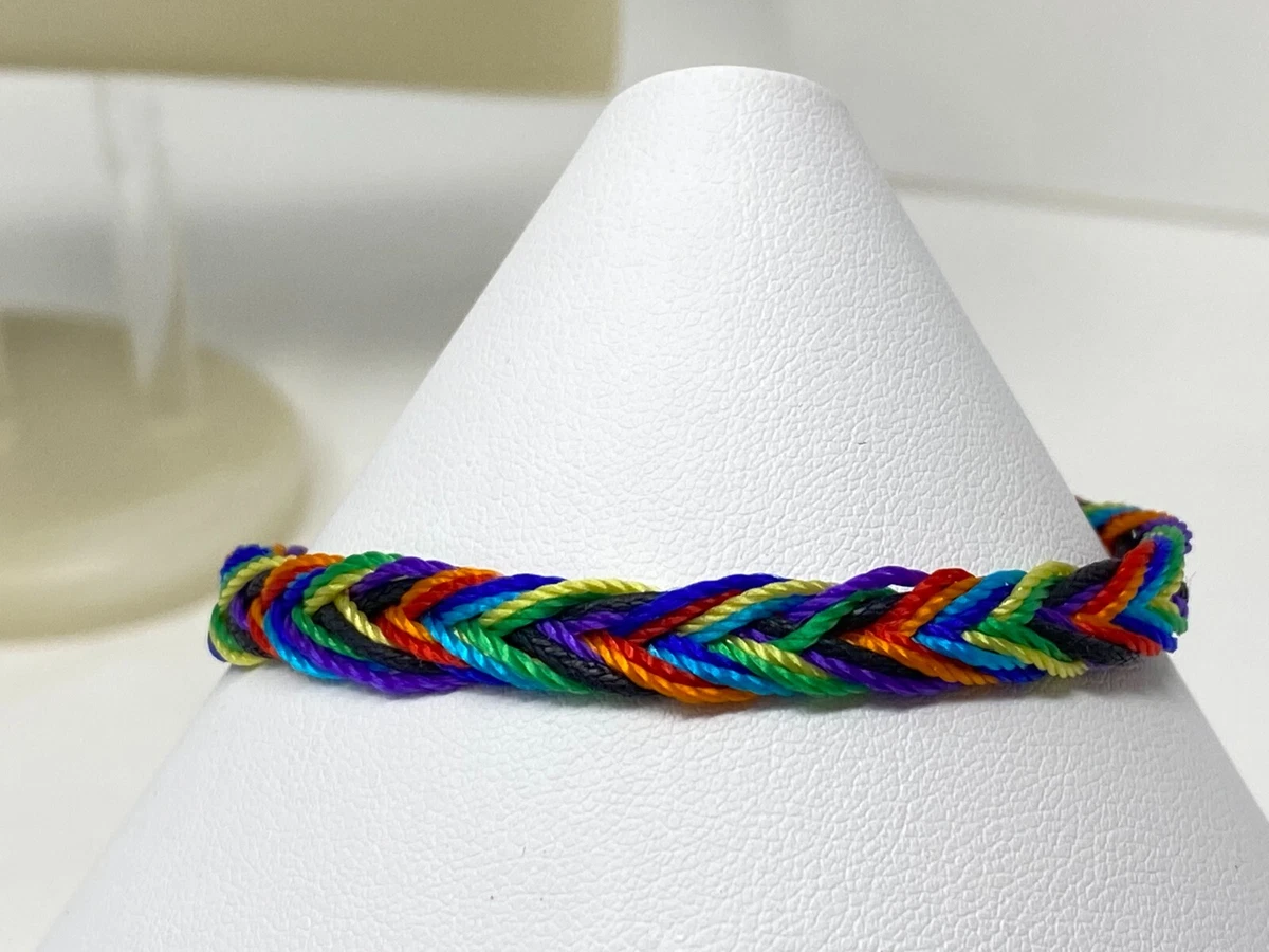 Beautiful Handmade RAINBOW Braided Nylon Cord 7-8 Bracelet with Tie Closure