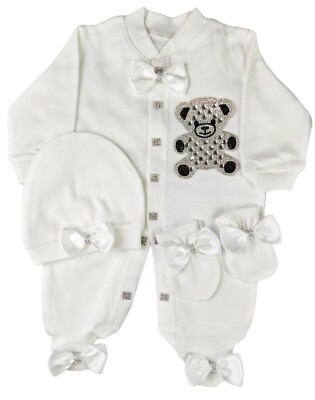 Personalisieren Baby Strampler Decke Flügel Set Mädchen Junge Schlafanzug Schleife Teddybär Set 