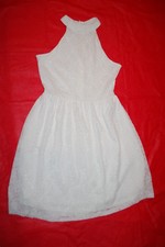 Junior Womens IVORY SLEEVELESS DRESS Fit & Flare FLORAL LACE OUTER High Neck L