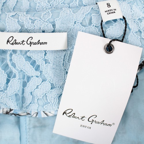 Blazer Robert Graham nuovo con etichette Penelope pizzo taglia 8 US blu chiaro misto cotone - Foto 10 di 11