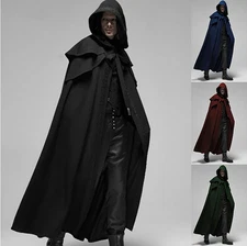 Gothic Medieval Hooded Cloak Unisex Outfit Long Robe Halloween Cosplay Costume 