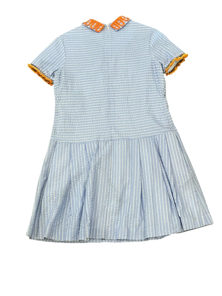 MIMISOL MI MI SOL GIRLS DRESS SHORT SLEEVE COLLARED BLUE SEERSUCKER STRIPE 14 - Image 4 of 4