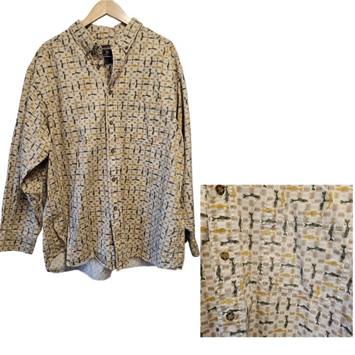 WOOLRICH Angler Fish Button Down Shirt Casual Fisherman Novelty 2XL