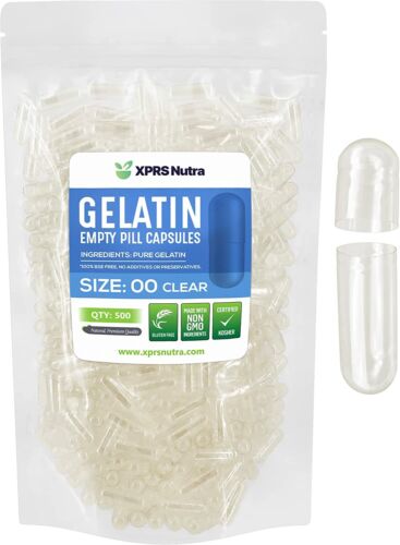 Size 00 Clear Empty Gelatin Pill Capsules Kosher Gel Caps Gluten-Free USA Made - Picture 1 of 13